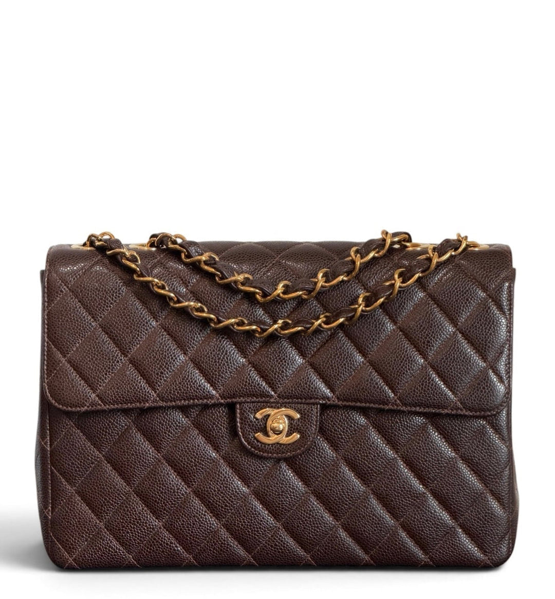 Chanel Classic Flap Jumbo Brown Caviar 24K Gold Hardware 2000