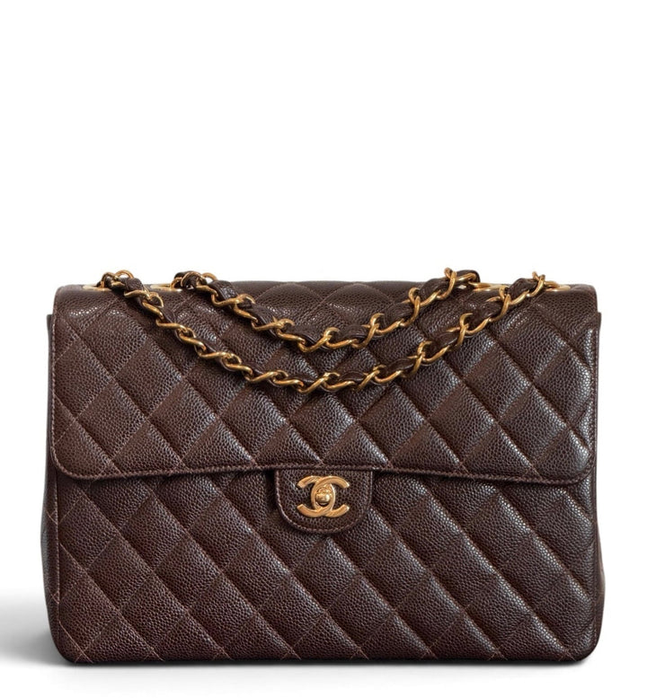 Chanel Classic Flap Jumbo Brown Caviar 24K Gold Hardware 2000