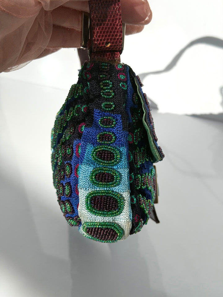 Fendi Victor Vasarely Beaded Baguette Python Trim Silver Hardware 2001