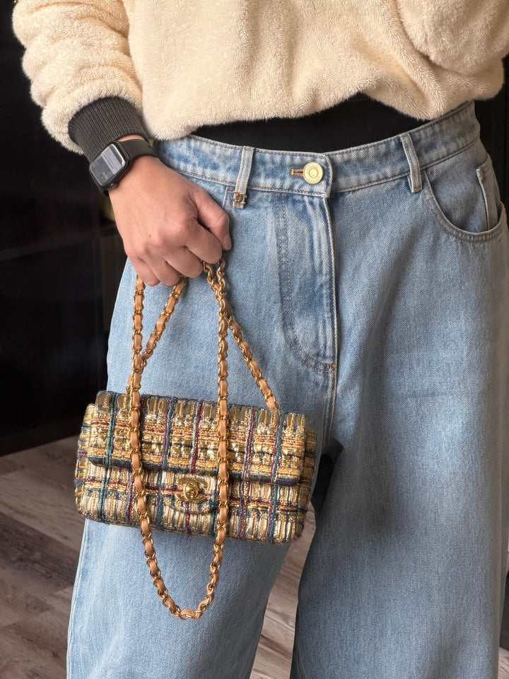 Chanel 19A Egyptian Mini Rectangular Flap Multicolor Tweed with Gold Hardware 2019