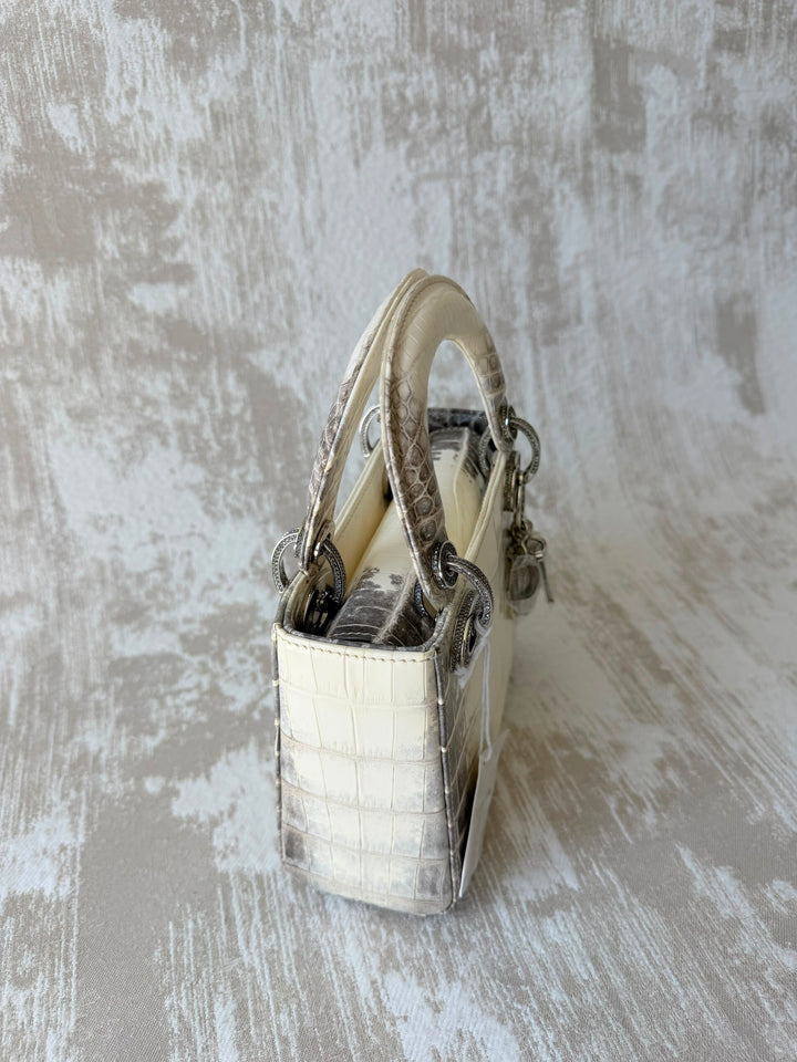 Dior Himalayan Crocodile Mini Lady Dior Top Handle Diamond Gold Hardware 2022