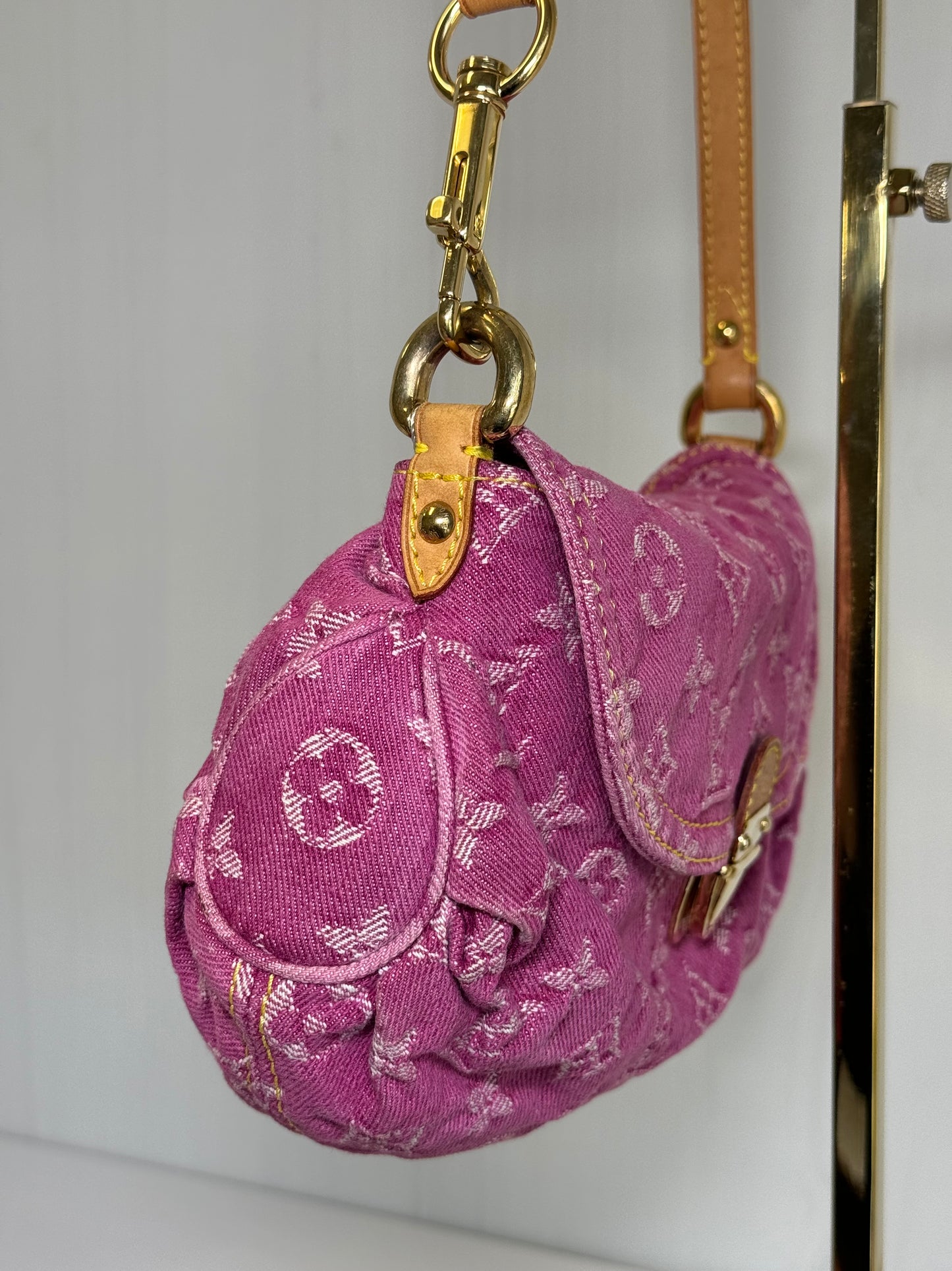 Louis Vuitton Pink Monogram Denim Mini Pleaty + Coin Pouch