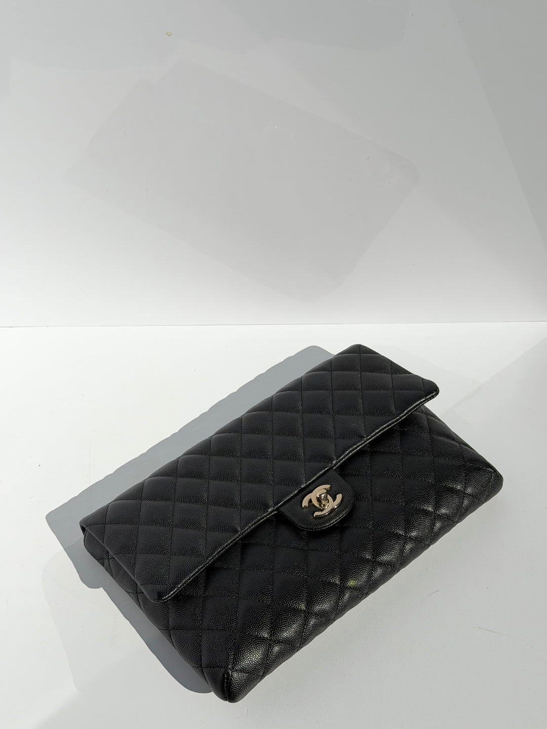 Chanel 18B Black Classic Quilted Caviar Clutch