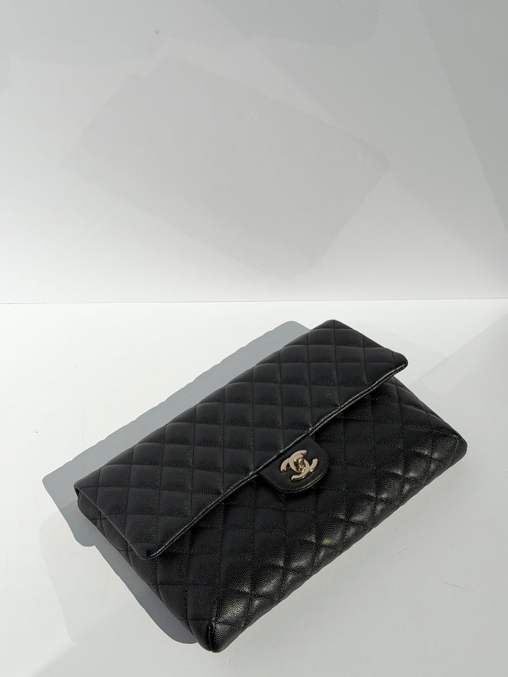 Chanel 18B Black Classic Quilted Caviar Clutch