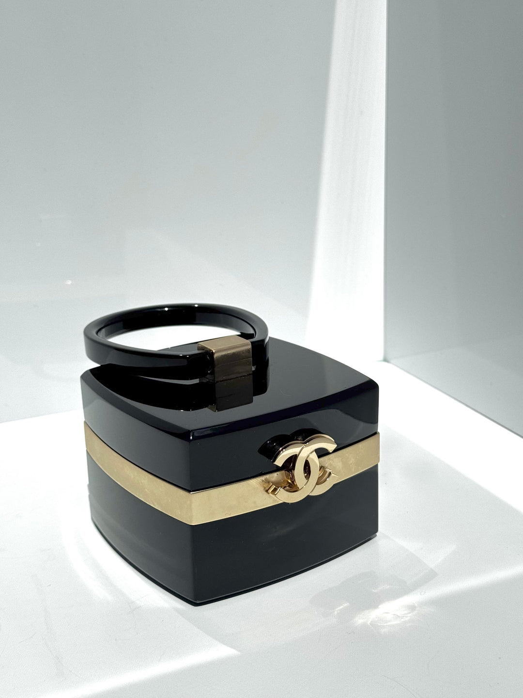 Chanel Lucite Box Mini Handbag Black Gold Hardware 2004