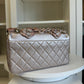 Chanel Metallic Pink and Rose Gold Lambskin Camellia Rose Appliqué Medium Flap Bag