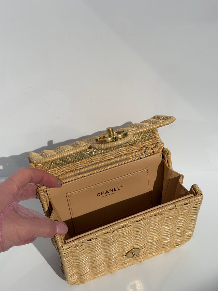 Chanel Braided Mini CC Top Handle Tan Rattan Gold Hardware 2025/26 Cruise