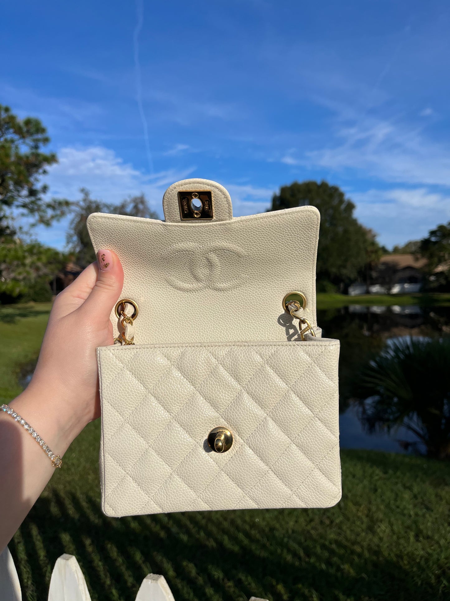 Chanel Cream Caviar Vintage Mini Square Flap Bag