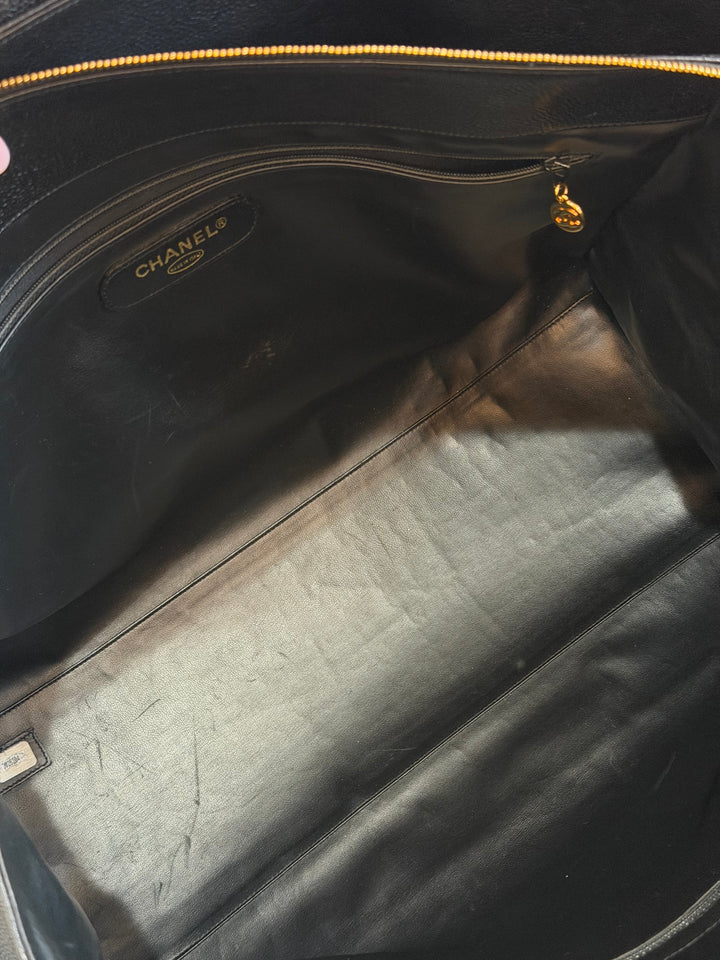Chanel Black Caviar XL Supermodel Tote Bag 24K Gold Plated Hardware 1994