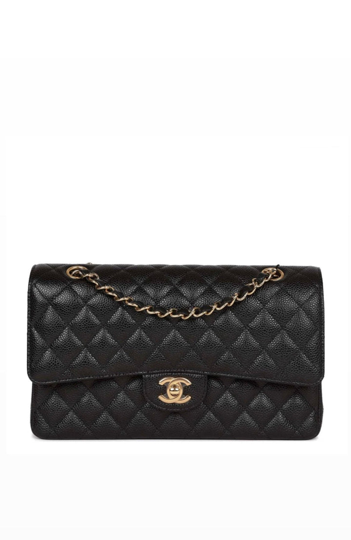 Chanel Medium Classic Double Flap Caviar Black Gold Hardware 2018