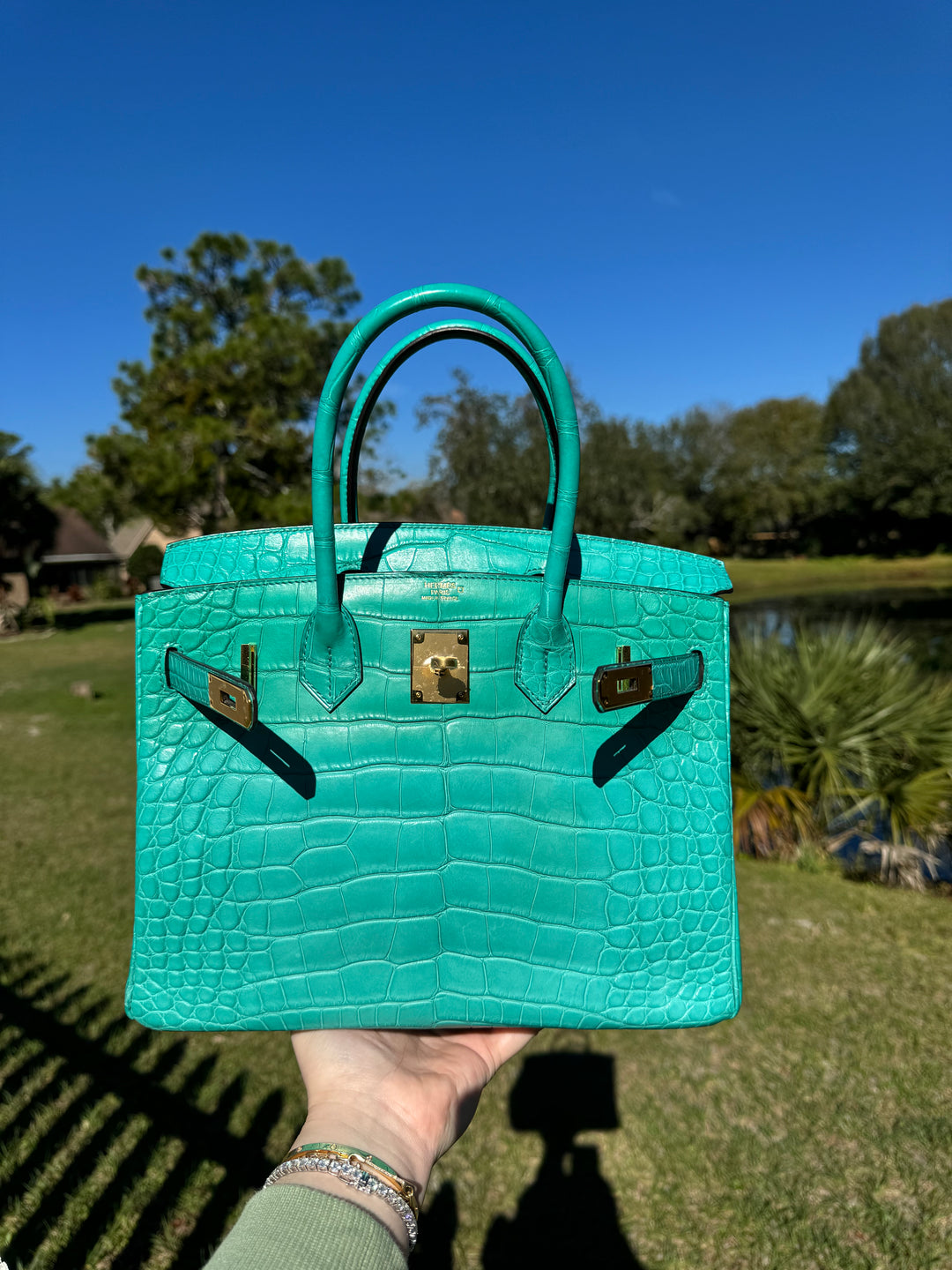 Hermes Matte Croc Blue Paon Birkin 30