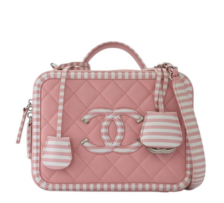 Chanel Medium Pink Caviar Striped Vanity Case