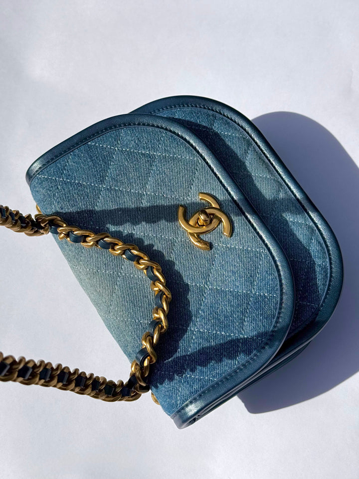 Chanel Denim Small Messenger Crossbody Bag