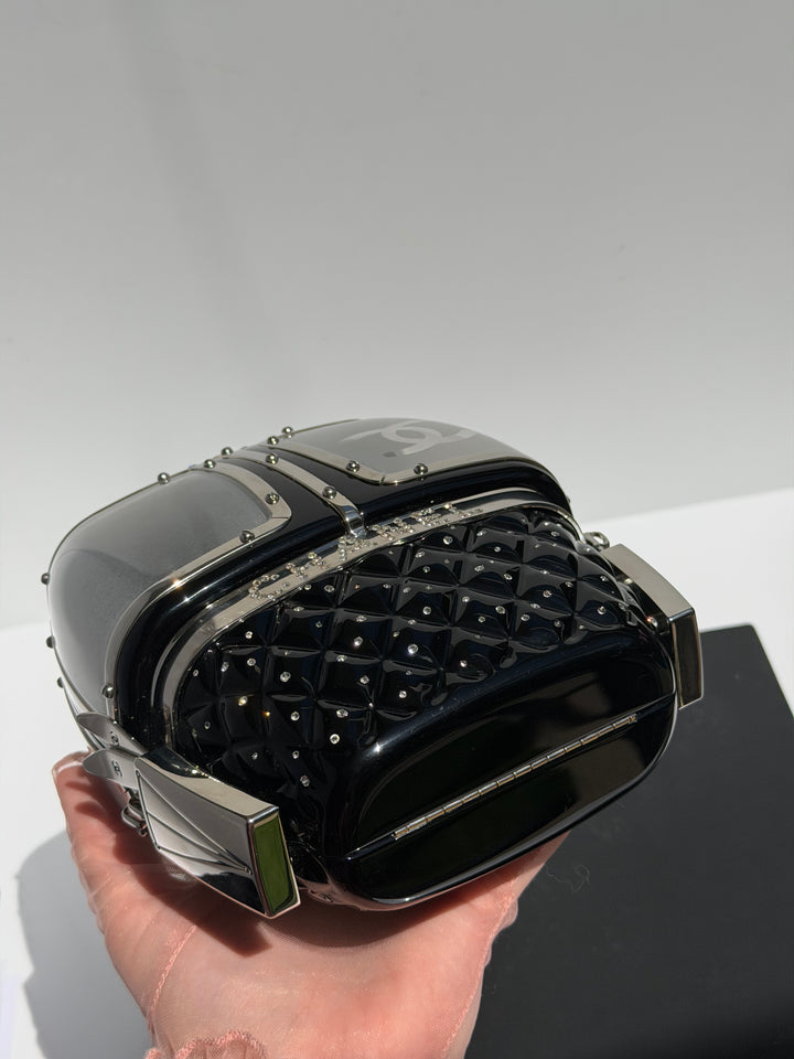 Chanel Ski Gondola Swarovski Minaudière Black Silver Hardware 2019