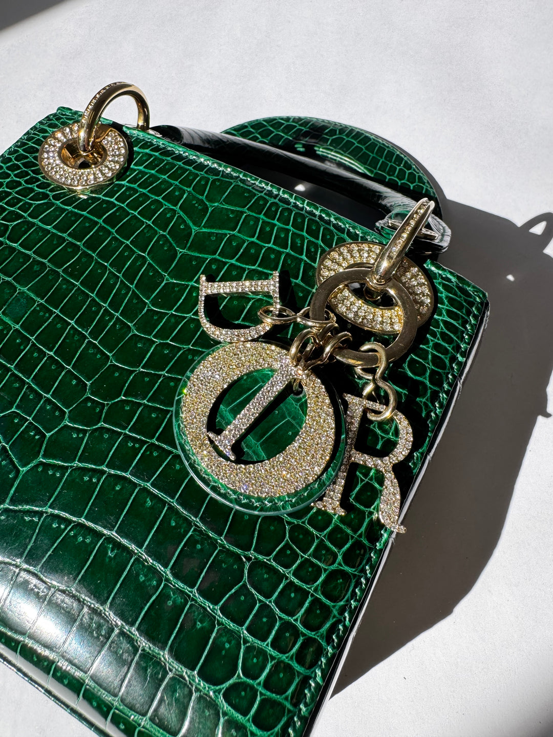 Lady Dior Emerald Crocodile Mini Top Handle