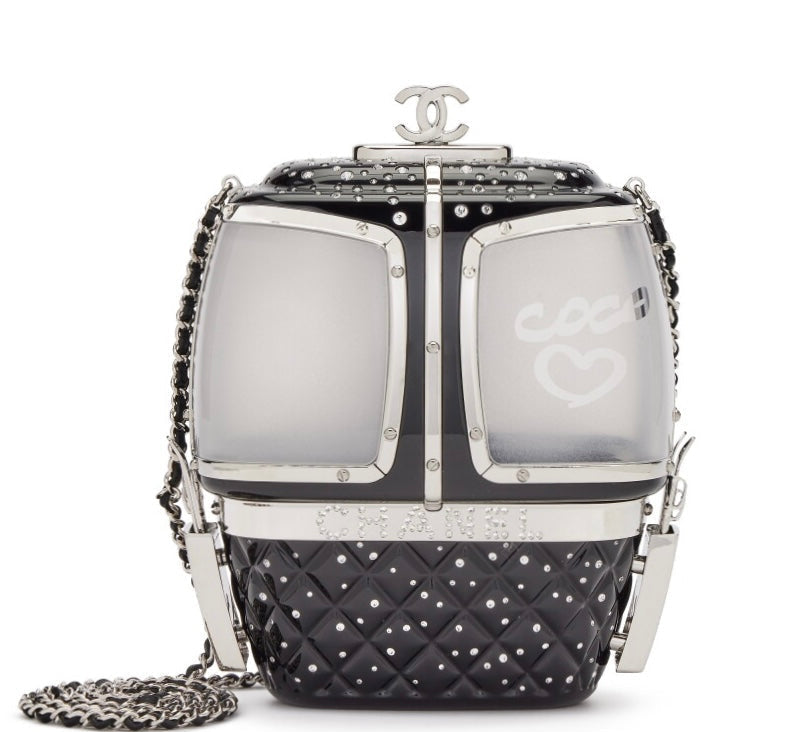 Chanel Ski Gondola Swarovski Minaudière Black Silver Hardware 2019