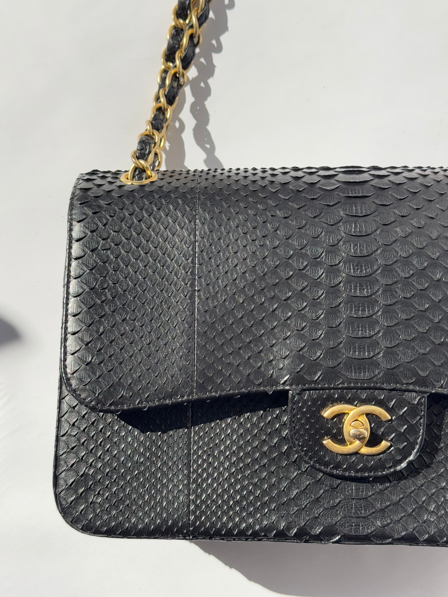 Chanel Jumbo Black Python Double Flap