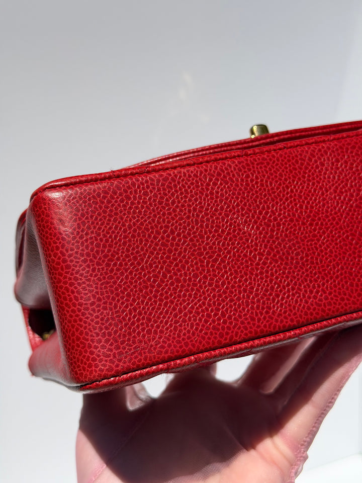 Chanel Small Diana Flap Bag Caviar Red 24K Plated Gold Hardware 1994