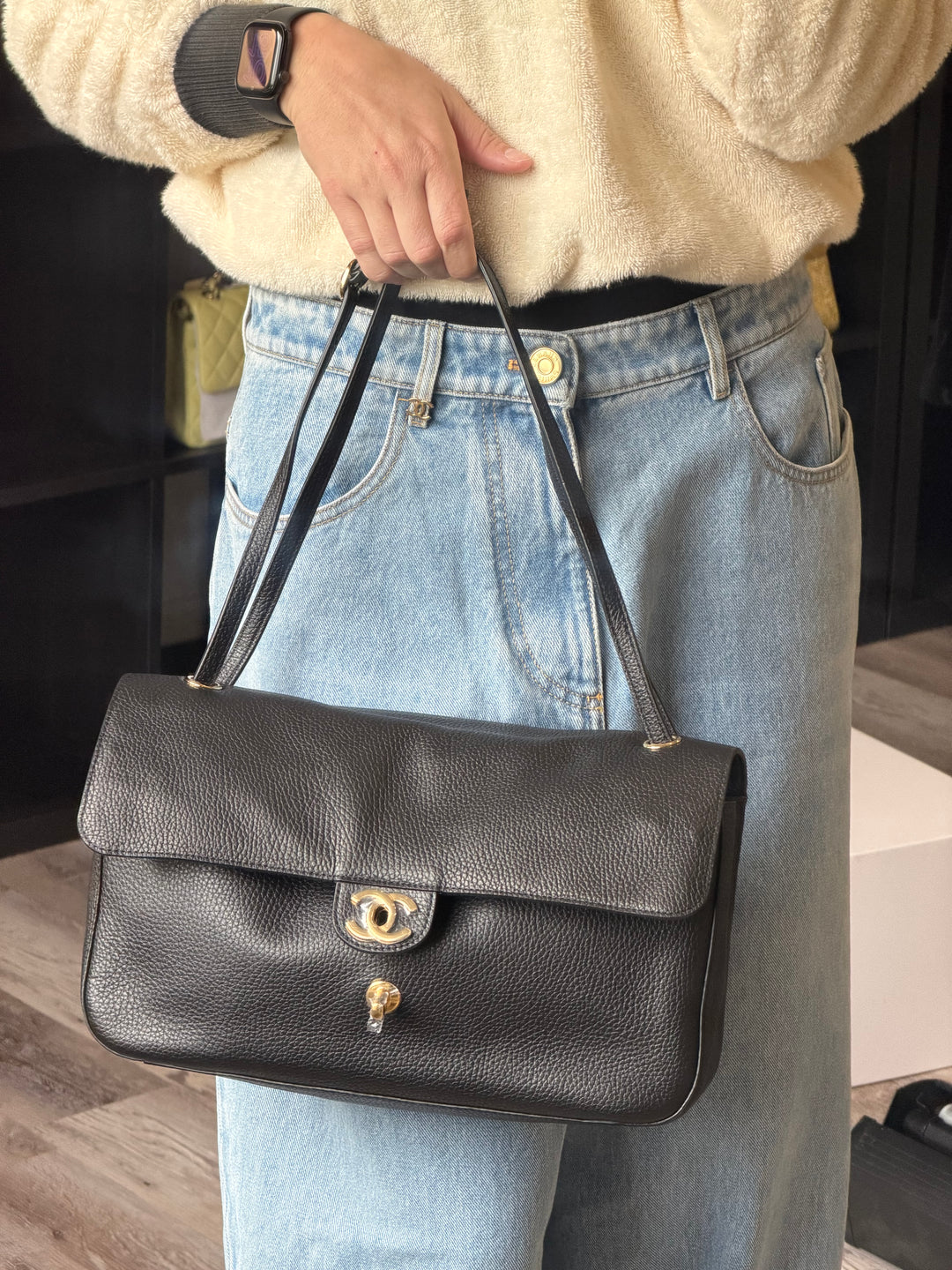Chanel Maxi 32 Flap Bag Black Souplissimo Grained Calfskin Gold Tone Hardware 2026