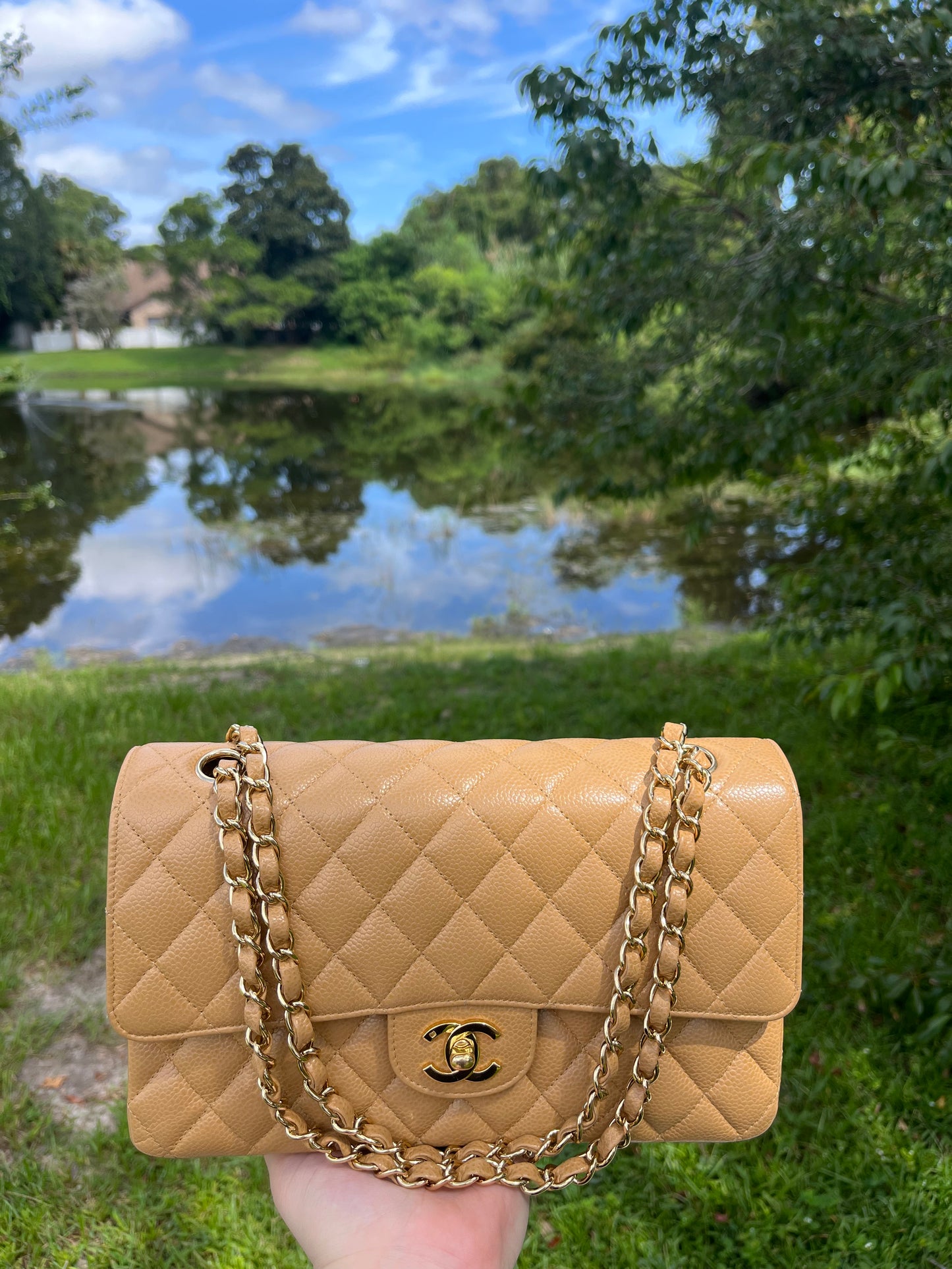 Chanel Vintage Dark Beige Medium Caviar Double Flap Bag