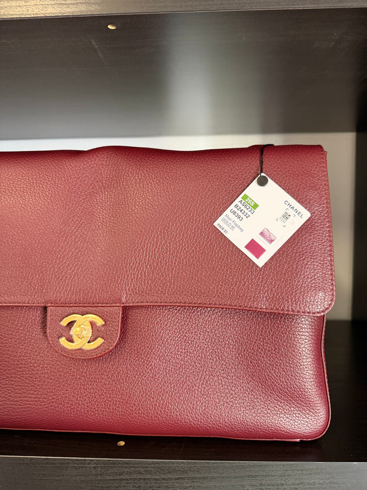 Chanel Maxi Flap Bag Burgundy Grained Calfskin Gold Tone Hardware Métiers D’Art 2026