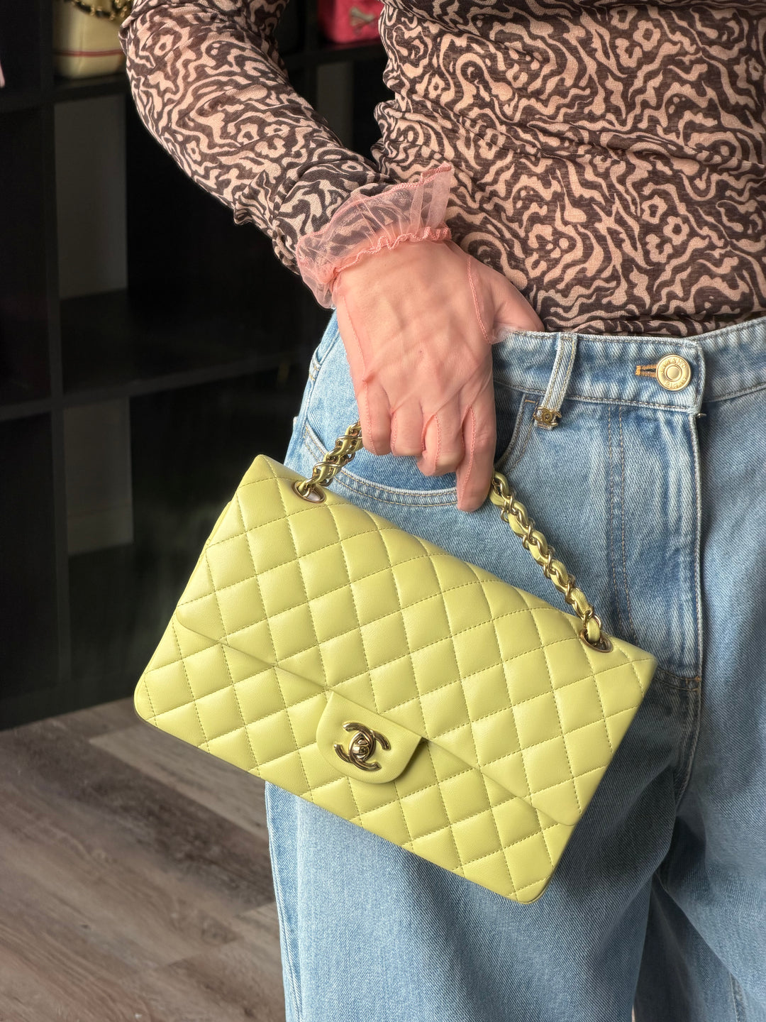 Chanel Medium Classic Flap Bag Pistachio Green Lambskin Gold Tone Hardware 2021