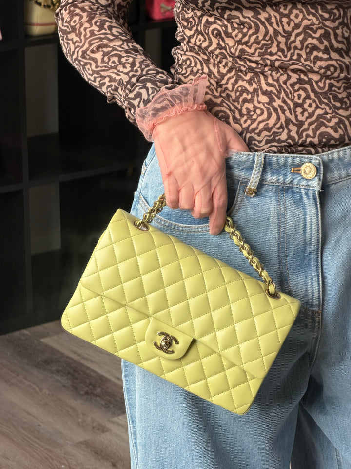 Chanel Medium Classic Flap Bag Pistachio Green Lambskin Gold Tone Hardware 2021