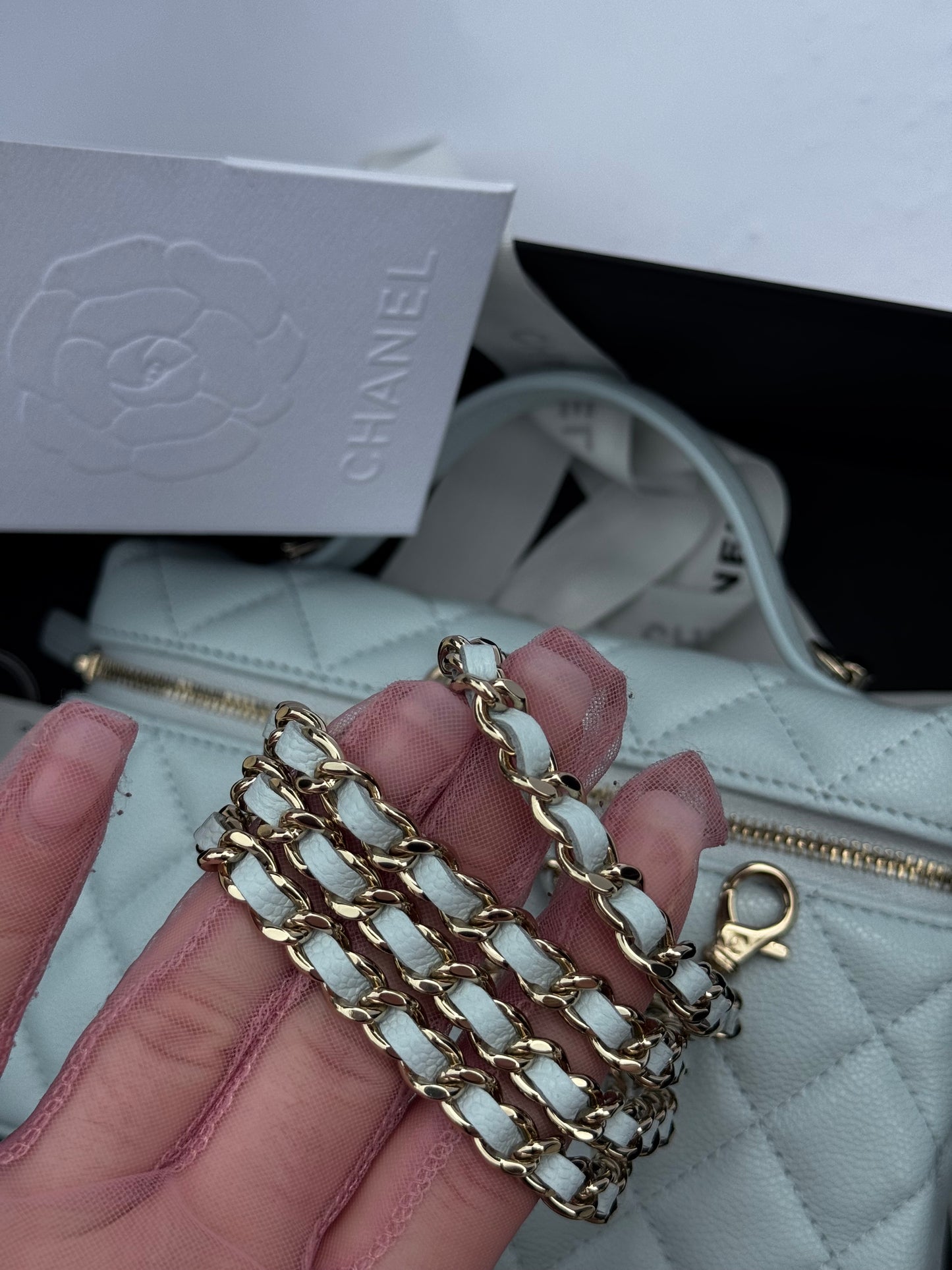 Chanel 25S Light Blue Caviar Slim Vanity Bag