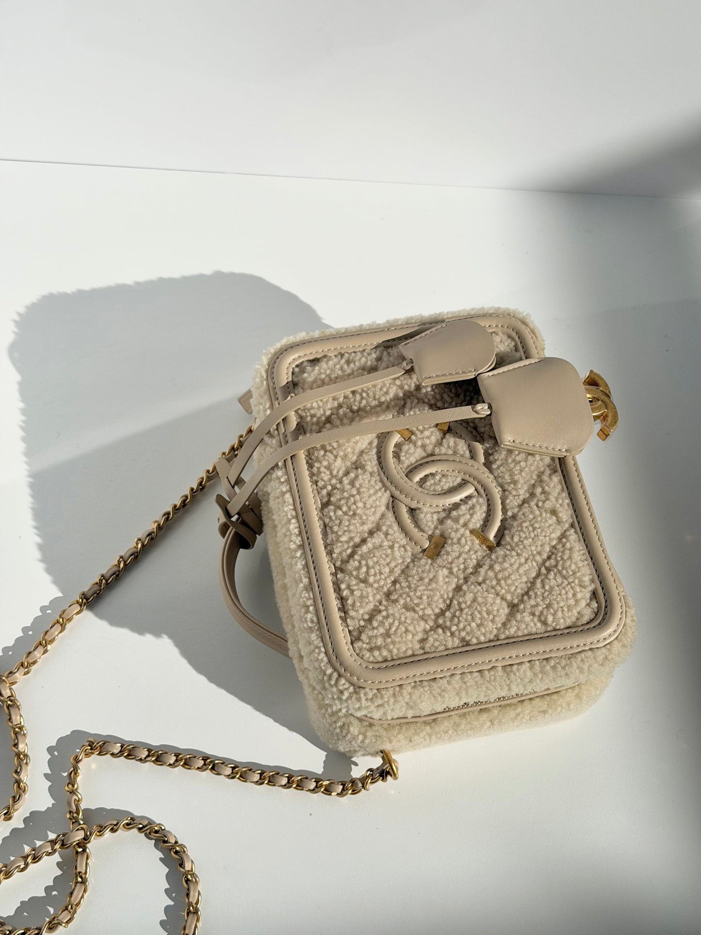 Chanel Small Nude Filigree Shearling Vanity Case