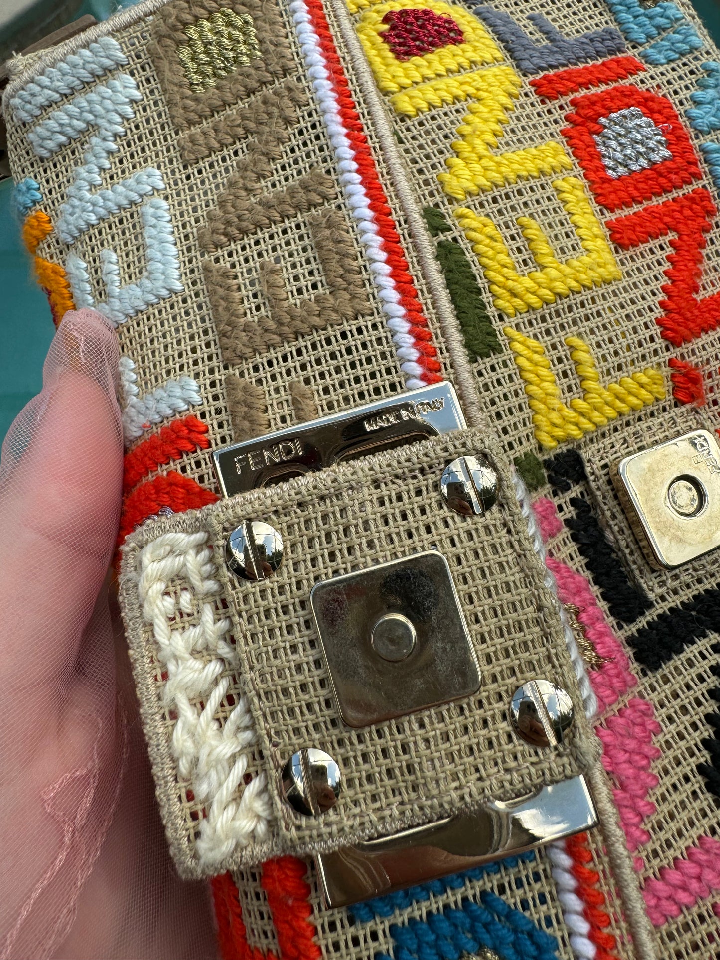 Fendi Multicolor Crochet Logo Baguette