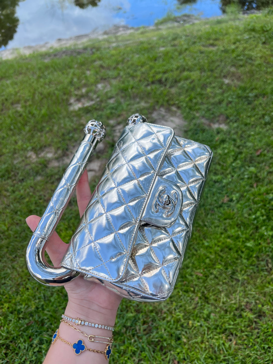 Chanel Around The World Silver Clutch Bag