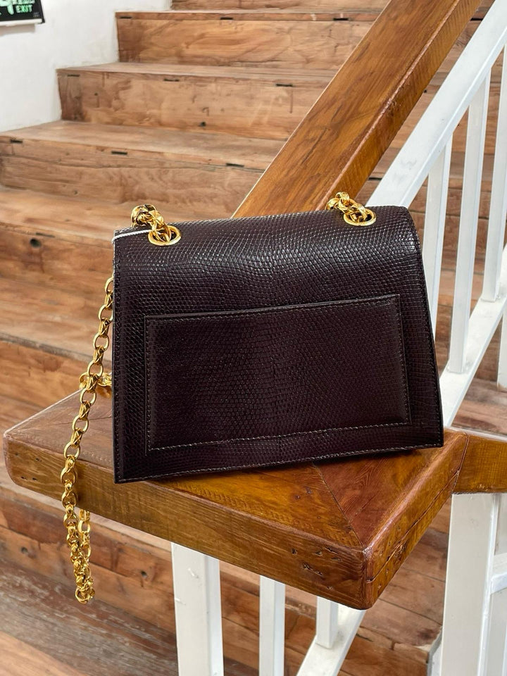 Chanel Small Trapezoid Flap Bag Burgundy Lizard Leather Gold Hardware With Bijoux Chain 1989