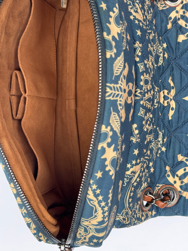 Chanel 2014 Paris Dallas Medium Teal Bandana Flap Bag