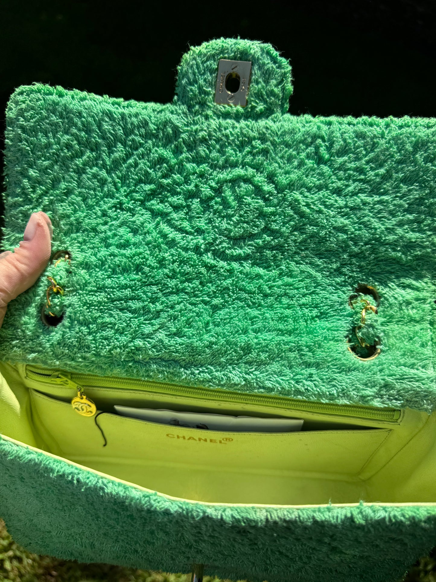 RARE 1991 Chanel Green Medium Terry Flap