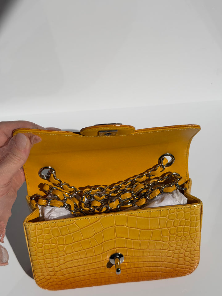 Chanel Mini Flap Orange & Yellow Ombre Alligator Silver Hardware 2014