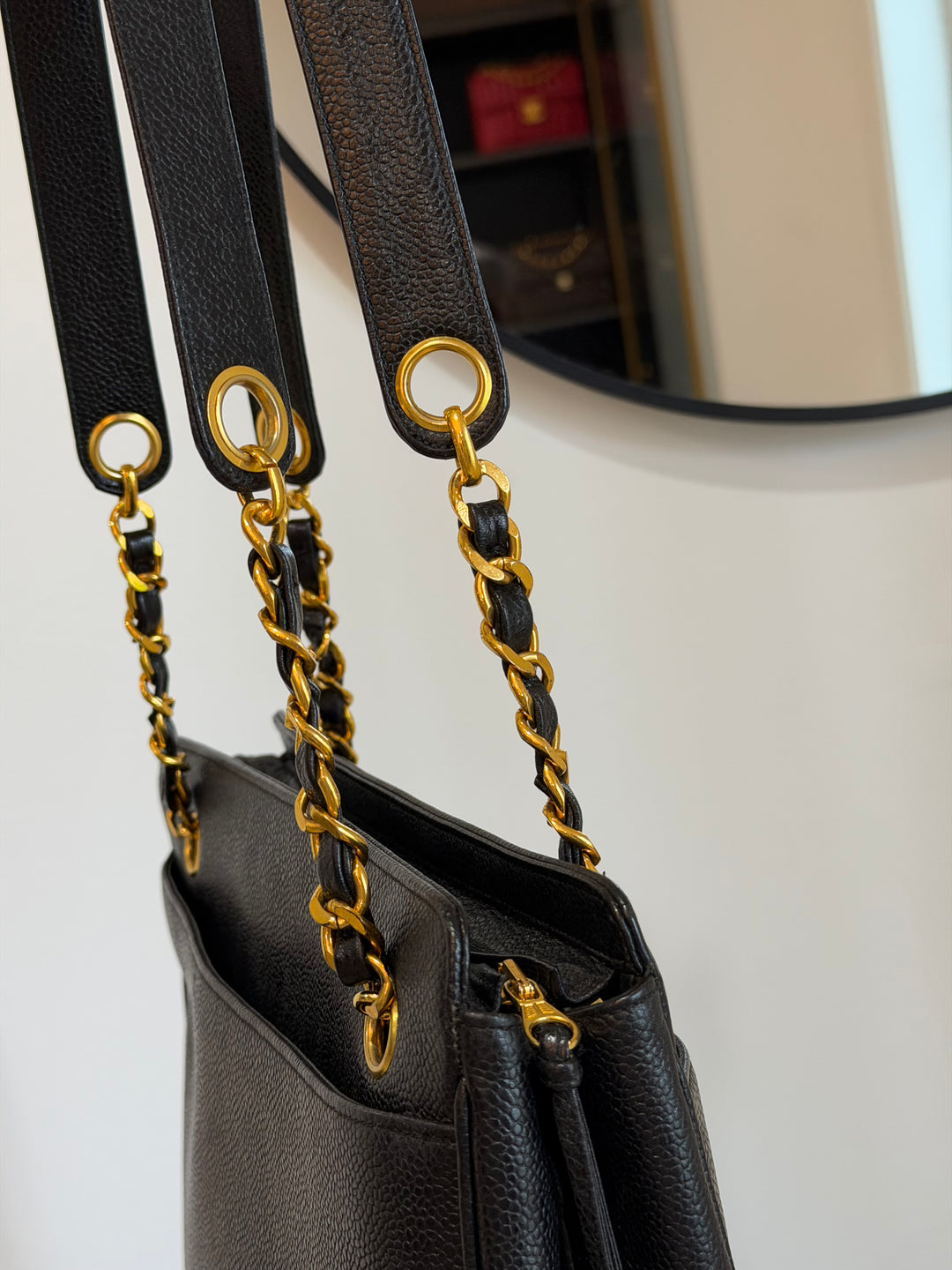 Chanel Black Caviar Triple Coco CC Tote Bag 24K Gold Plated Hardware 1994