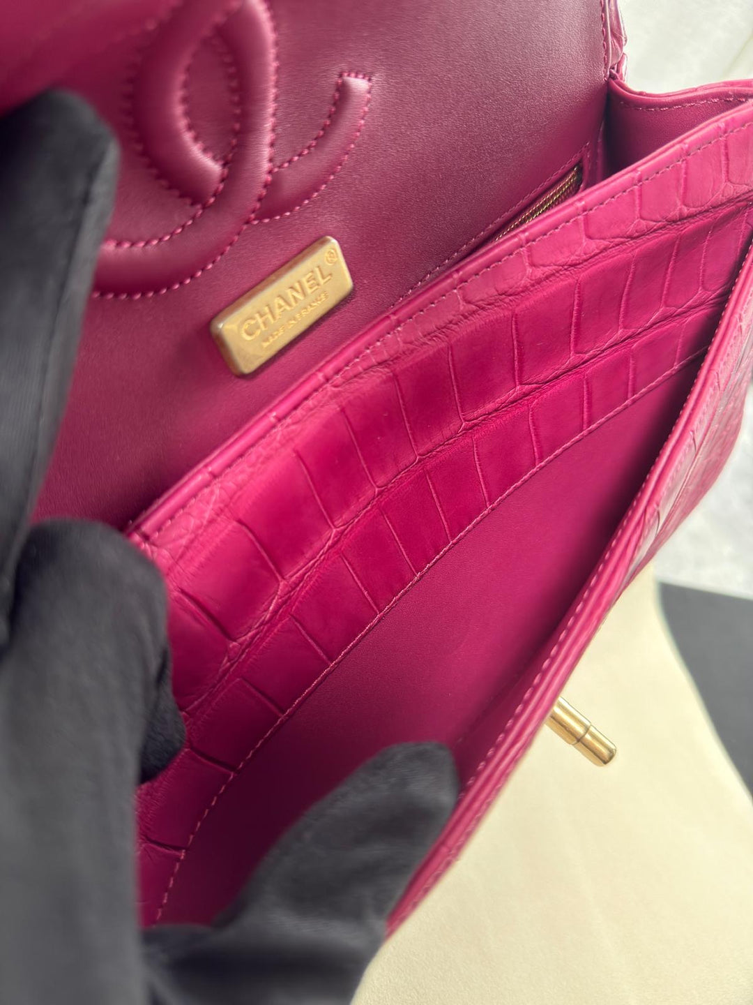Chanel Medium Classic Flap Bag Matte Alligator Pink Brushed Gold Hardware 2018