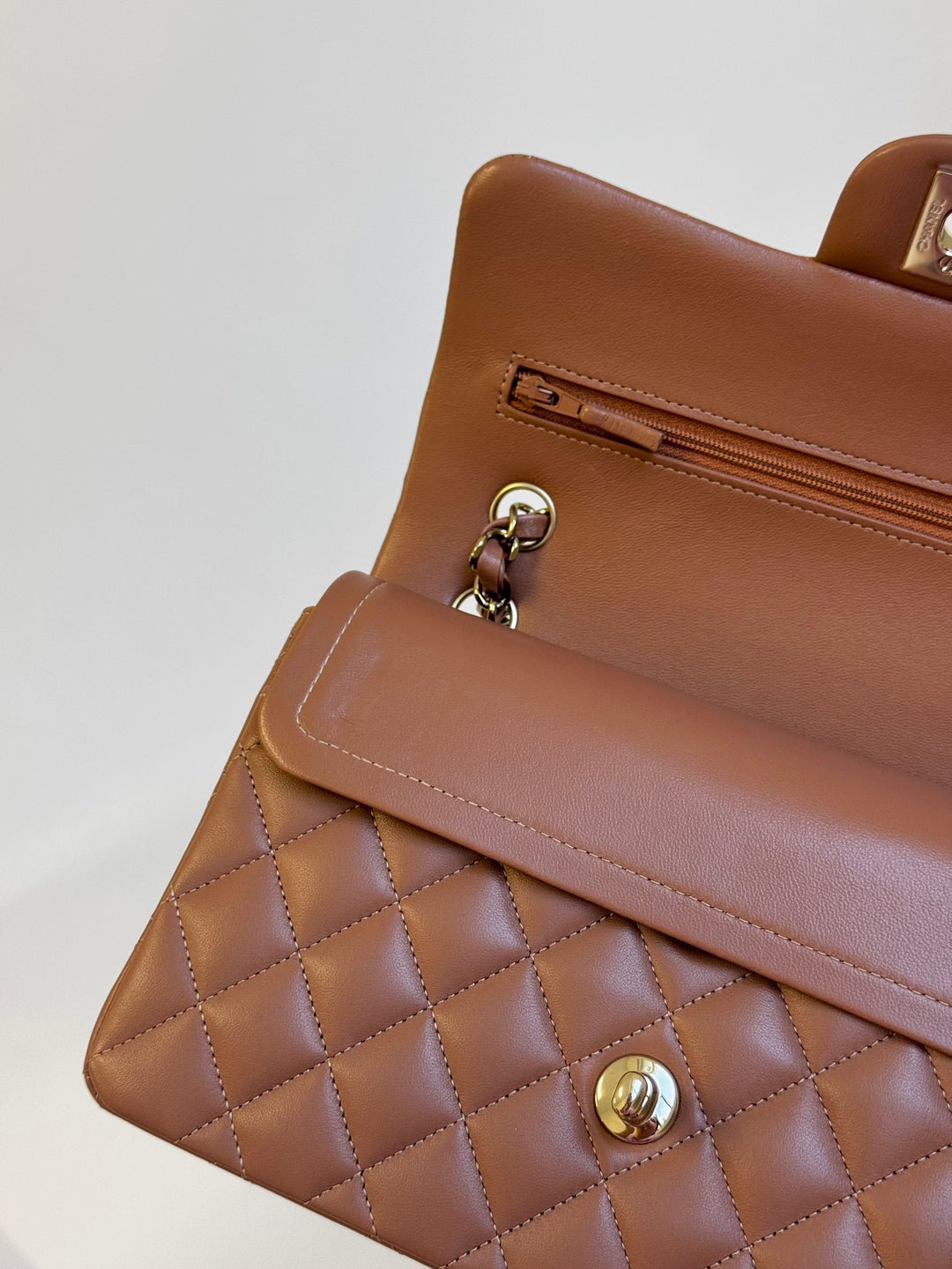 Chanel 22S Small Caramel Lambskin Classic Flap Bag + LGHW