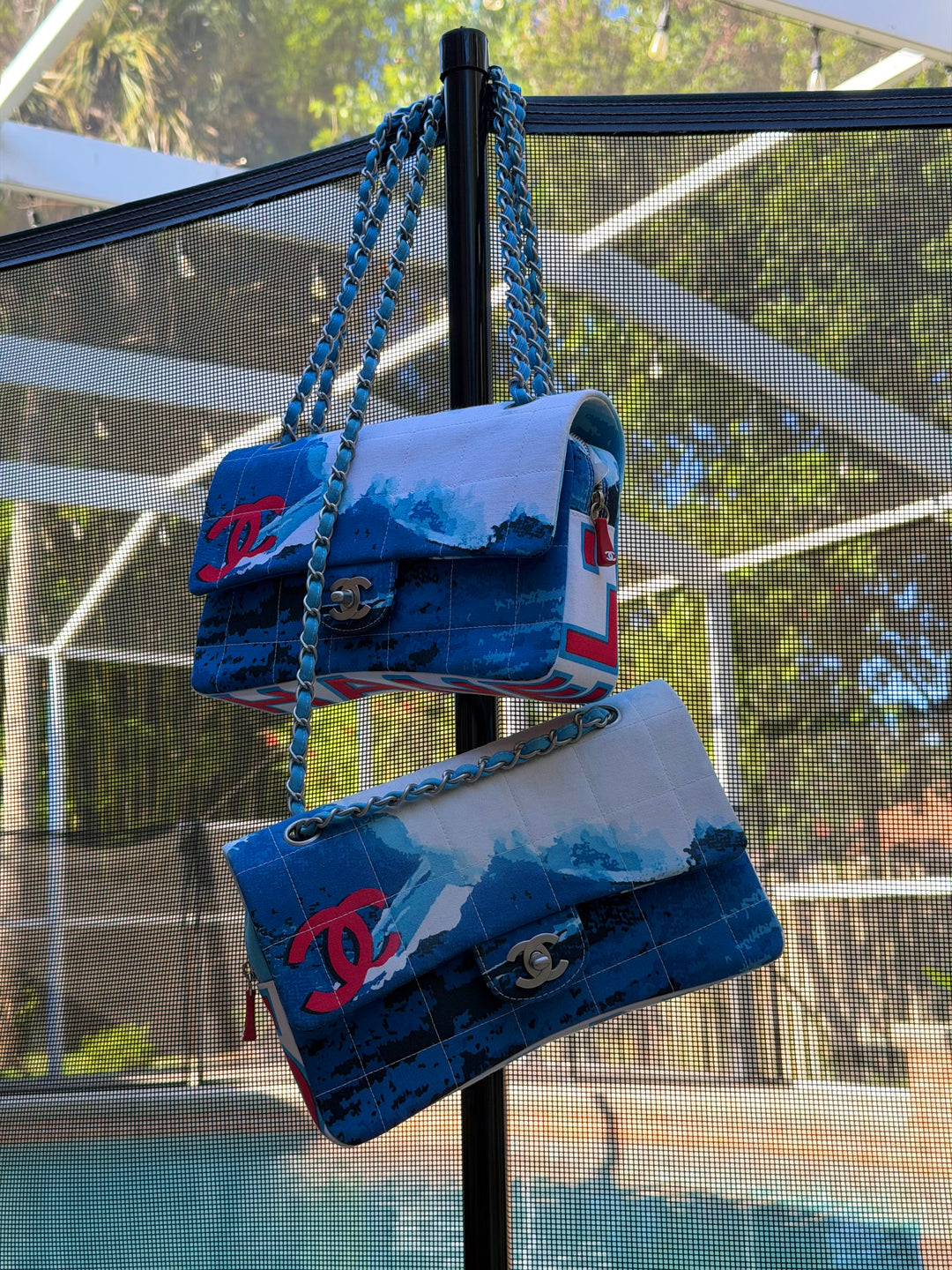 Chanel Surf Line Choco Bar Flap Blue Canvas Silver Hardware 2002 (Copy)