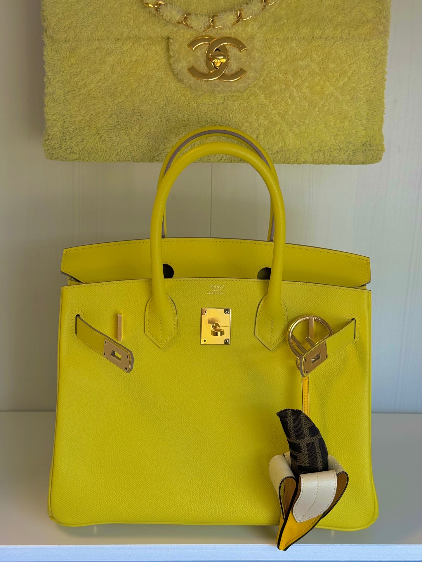 Chanel Yellow Terry Cloth Vintage Maxi Flap Bag