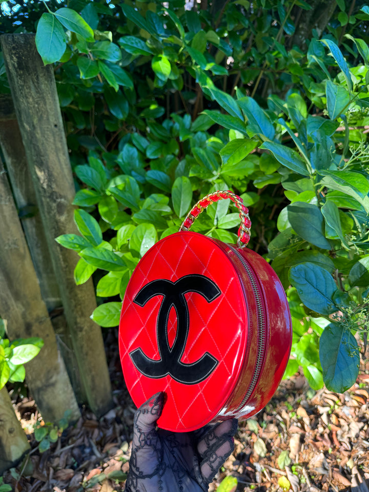 Chanel 1995 Red Patent Round Vanity