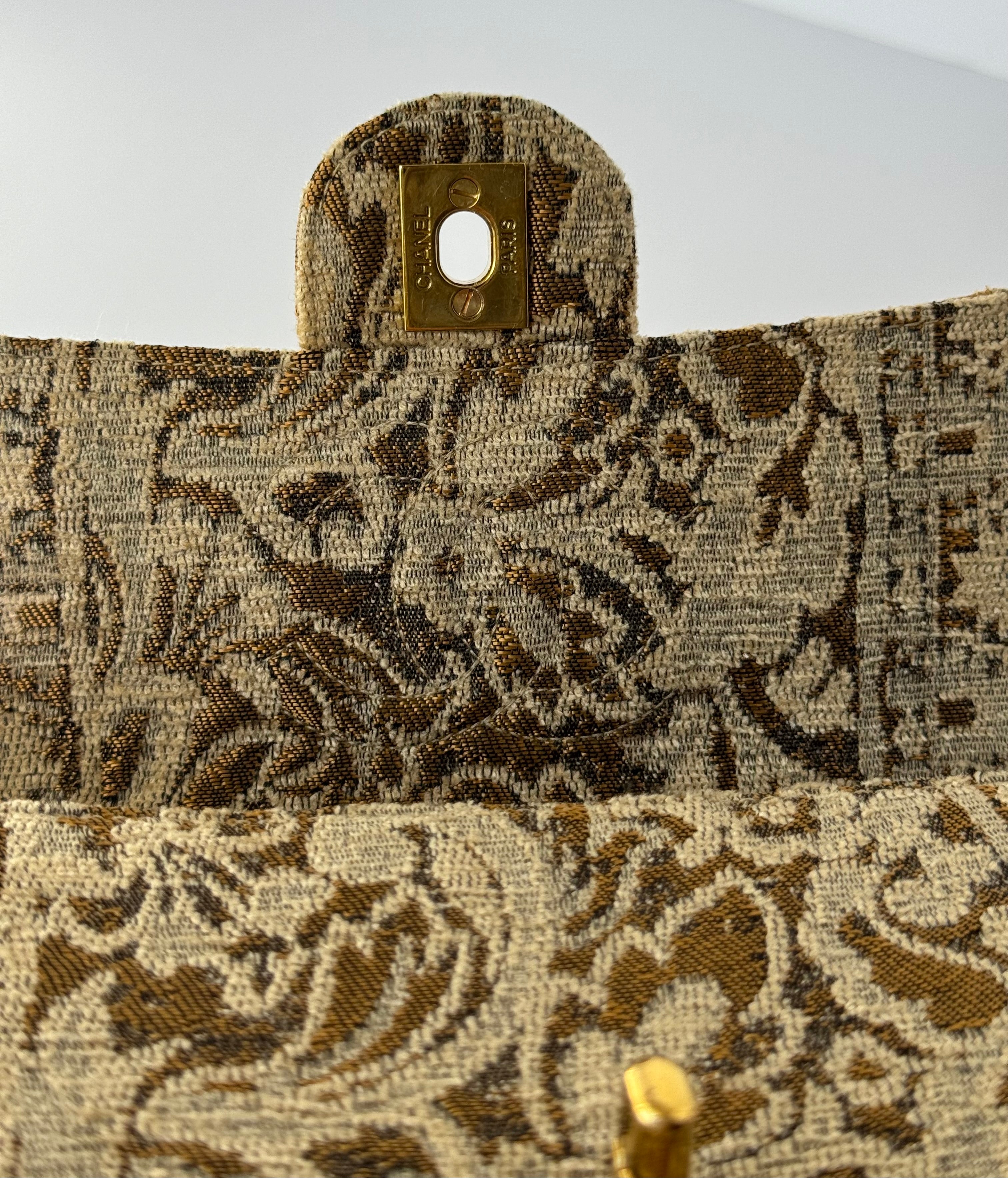 Chanel Mini Square Flap Bronze Metallic Brocade 24K Gold Hardware