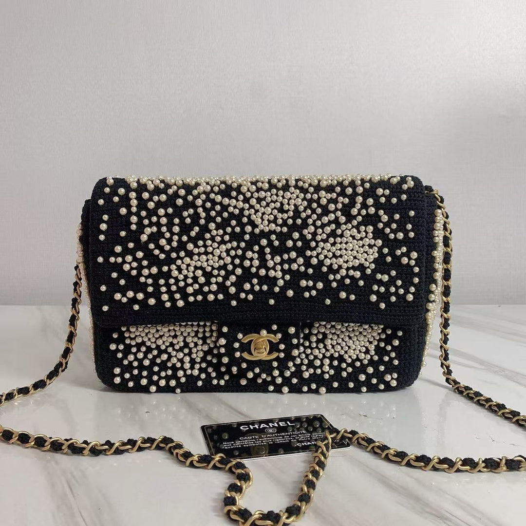 Chanel 17C Medium Flap Bag Pearl Embellished Gold Hardware 2017