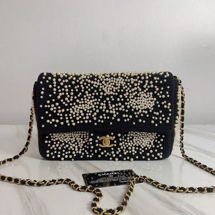 Chanel 17C Medium Flap Bag Pearl Embellished Gold Hardware 2017