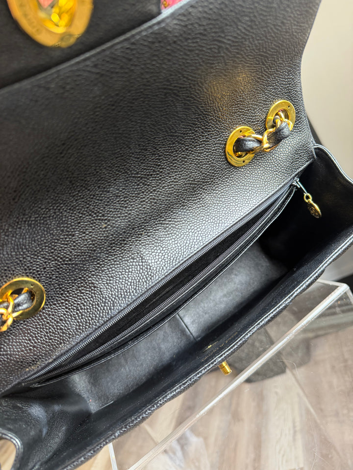 Chanel Classic Flap Jumbo Black Caviar 24K Gold Hardware 1994