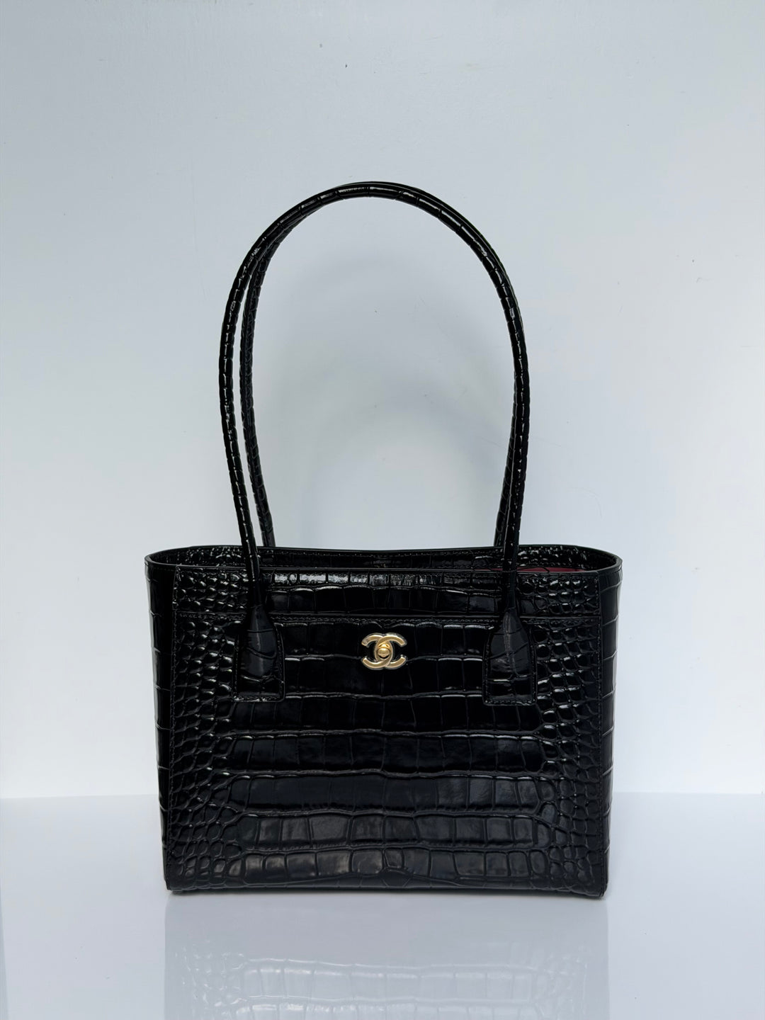 Chanel Mini Shopping Bag Crocodile Embossed Calfskin Black 2026