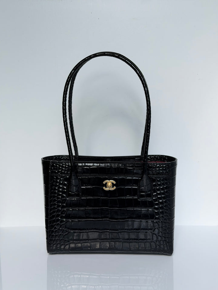 Chanel Mini Shopping Bag Crocodile Embossed Calfskin Black 2026