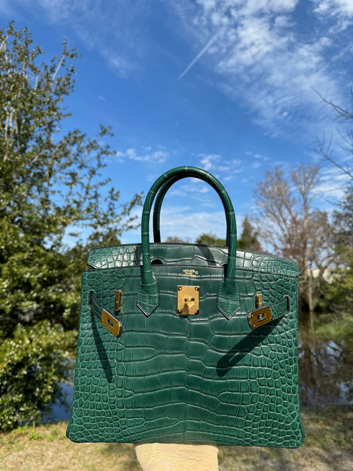 Hermes Matte Croc Vert Fonce Birkin 30