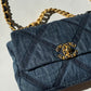 Chanel Small Navy Quilted Denim 19 Flap Bag