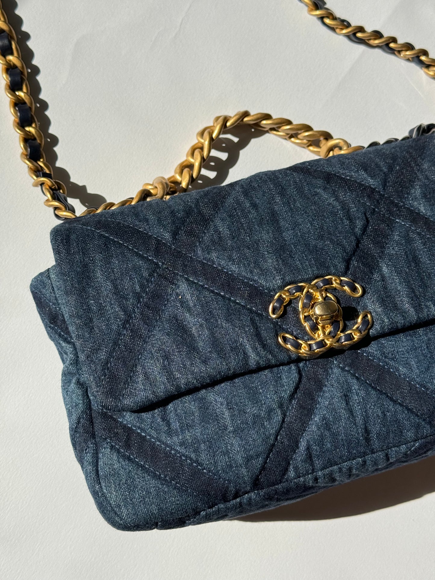 Chanel Small Navy Quilted Denim 19 Flap Bag